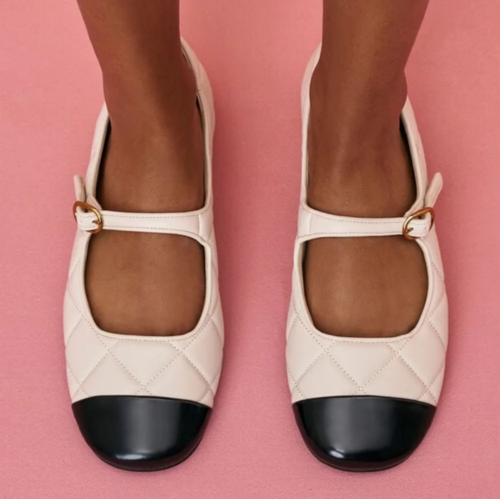 Charles & Keith Quilted Cap Toe Mary Janes 35 - Picture 1 of 8